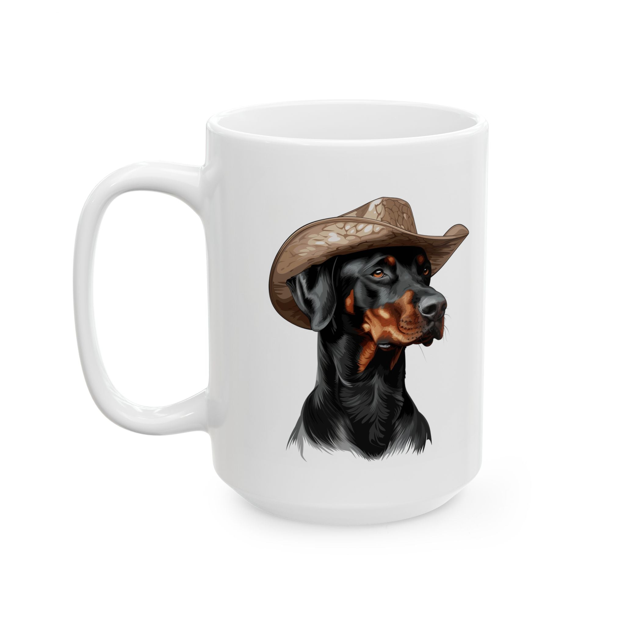 Western Themed Doberman Mug, Cute Dog Mug, Mug For Doberman Lovers, Dog Ceramic Mug, (11oz, 15oz), Dog Coffee Mug, Doberman Gift