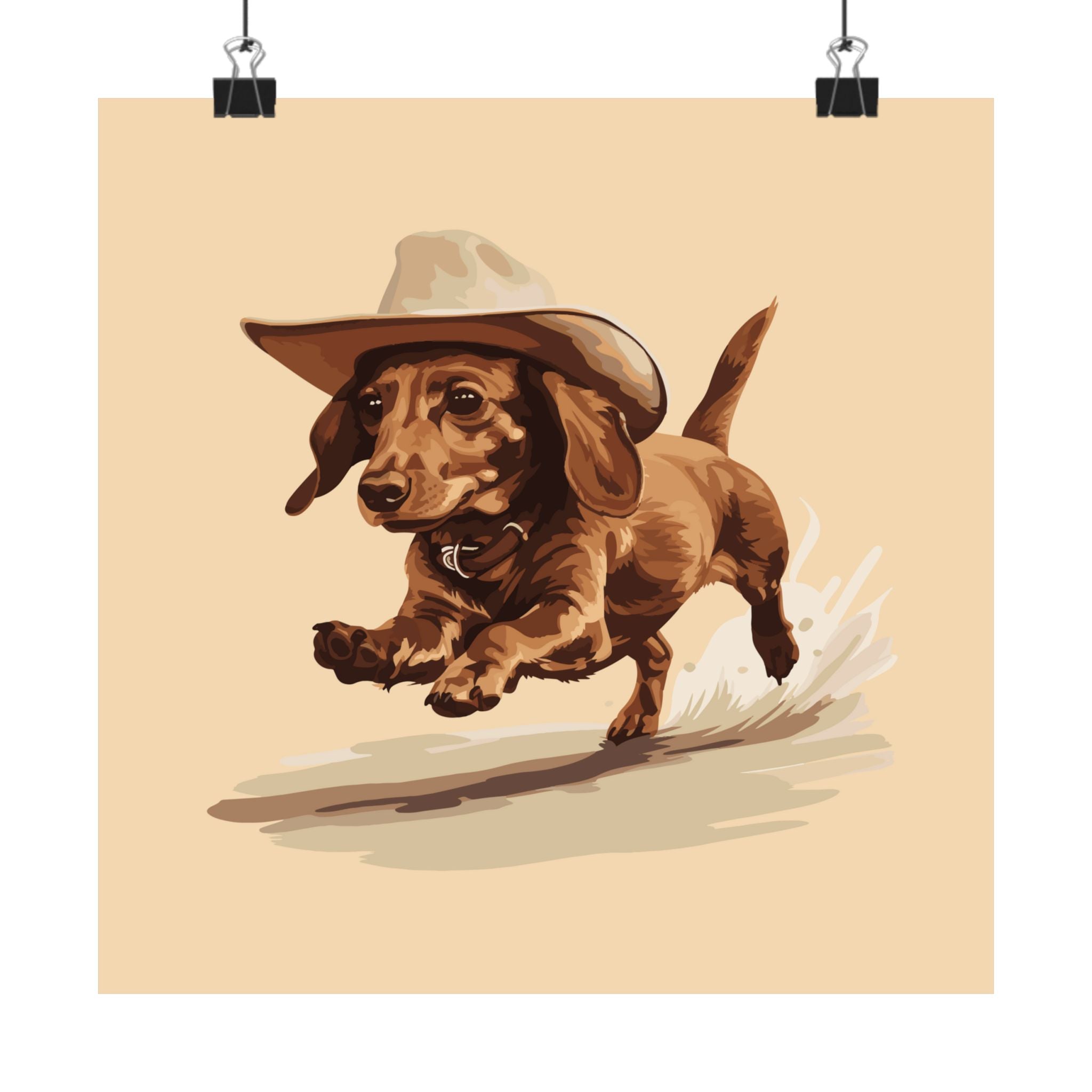 Western Dachshund Themed Matte Poster, Dachshund Poster, Cute Dachshund Gift, Dachshund Mom, Dachshund Dad, Matte Poster