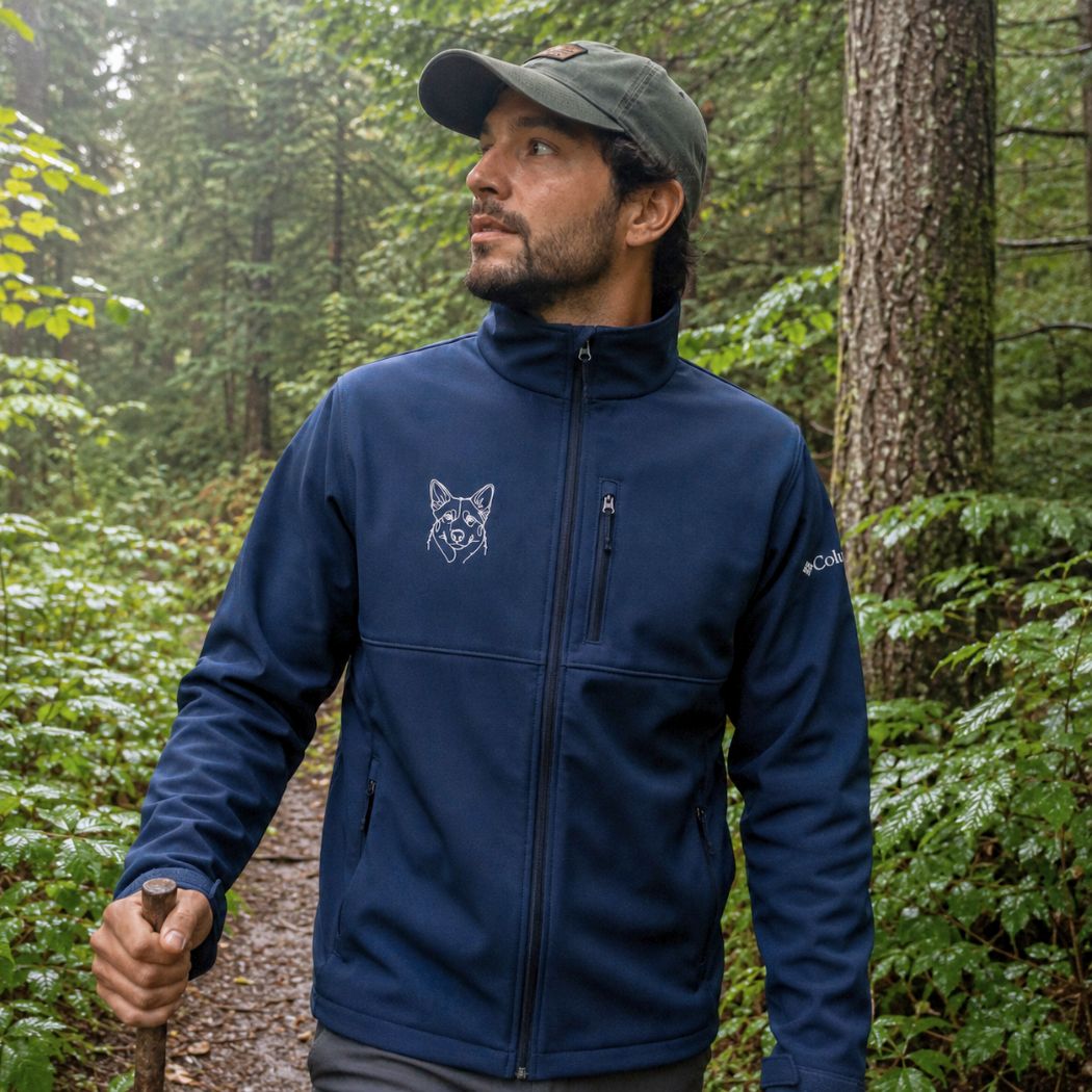 Australian Shepherd Portrait Embroidery Men's Columbia Soft Shell Jacket